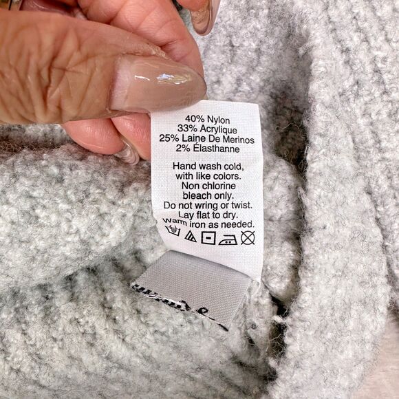 Madewell Sweater Womens XS Gray Bell Sleeve Pullover Merino Wool Blend Crew - Picture 6 of 10